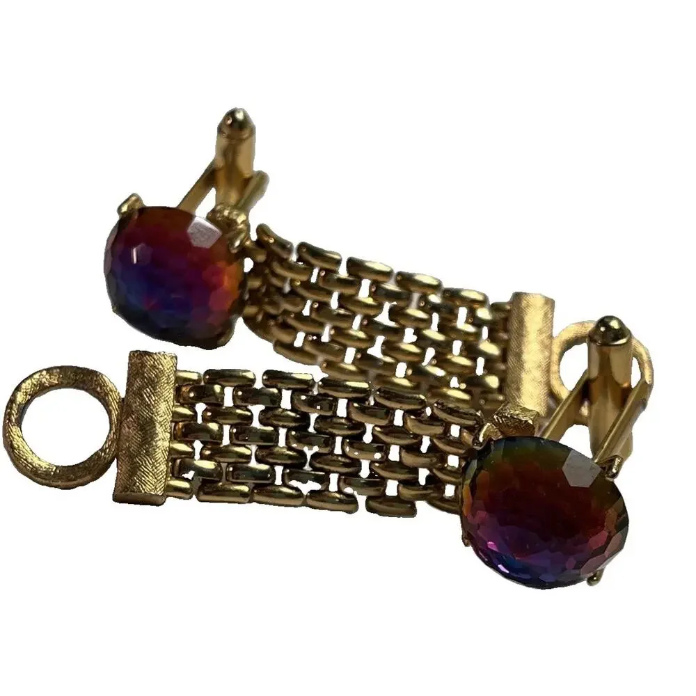 Vintage Dante Gold Tone Watermelon Rivoli Mesh Wrap Cufflinks Signed